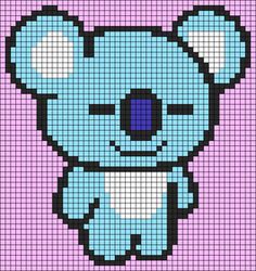 a cross stitch koala bear in blue and pink with the words,'i love you