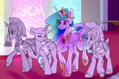 the pinkie ponies are all lined up in a row and one is wearing a tiara