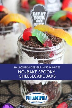 halloween dessert in 30 minutes no bake spooky cheesecake jars with free printable tags