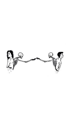 two people holding hands in the middle of a drawing