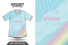 an image of a soccer jersey with the word sponsor in pink and blue on it