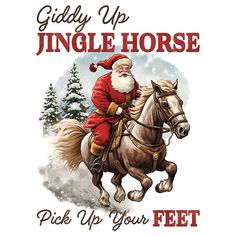 a man riding on the back of a brown horse wearing a santa clause outfit and carrying a sack