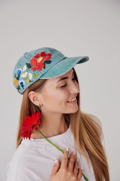 Custom Hand Stitched Hat / Hand Embroidered Hat / Baseball Cap With Flowers/ Custom Floral hat / Botanical hat Color: green baseball cap. Design: hand-embroidered flowers. Cap size (head circumference): 55 - 67 cm. 🌿PLEASE NOTE I NEED 2 WEEKS TO EMBROIDER THIS HAT FOR YOU🌿 CHECK OUR OTHER ACCESSORIES 🌸 More Baseball hats: https://www.etsy.com/shop/KazkovaEmbroidery?ref=seller-platform-mcnav§ion_id=25392998 🌿 Kids Baseball hats: https://www.etsy.com/shop/KazkovaEmbroidery?ref=seller-platform- Spring Baseball Cap With Embroidered Logo And Short Brim, Spring Baseball Cap With Embroidered Logo, Embroidered Baseball Cap For Spring, Spring Hats With Embroidered Patch, One Size Fits Most, Spring Embroidered Baseball Cap, Spring Embroidered Trucker Hat With Curved Brim, Spring Hat With Embroidered Logo And Short Brim, Spring Hats With Embroidered Patch And Curved Brim, Curved Brim Hats With Embroidered Patch For Spring