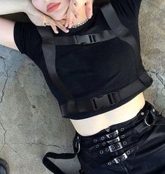 Black Crop Top with Buckles - #fashion #tops #croptops Goth Shop, Denim Jacket And Jeans, Rad Clothes, Apocalyptic Fashion, Buckles Fashion, Goth Girl, Black Crop Top, Mom Outfits, Kpop Fashion