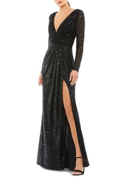 Mac Duggal Prom, Mac Duggal Dress, Long Sleeve Evening Gowns, Formal Dresses With Sleeves, Prom Long, Mac Duggal Dresses, Long Sleeve Gown, Western Chic, Column Gown