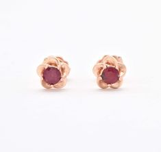 Certified Real Ruby Studs - Real 14k Rose Gold Ruby Earrings - Dainty Flower Gold Earrings (41097000583234) 14k Rose Gold Flower Earrings, Rose Gold Flower Earrings In 14k Gold, Rose Gold 14k Gold Flower Earrings, Rose Gold 14k Flower Earrings For Anniversary, Rose Gold 14k Flower Earrings For Wedding, Rose Gold Round Flower Earrings For Anniversary, 14k Rose Gold Round Earrings As Gift, Fine Jewelry 14k Gold Round Flower Earrings, Rose Gold Fine Jewelry Earrings Stamped 14k