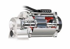 an electric motor is shown on a white background with red and black details around it