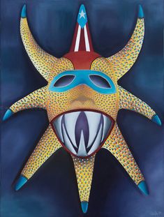 a painting of a starfish with its mouth open and it's teeth out