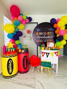 colorful balloons and decorations are on display in the room