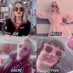 the same person wearing pink glasses in different stages of their life, and then showing them how they are doing it