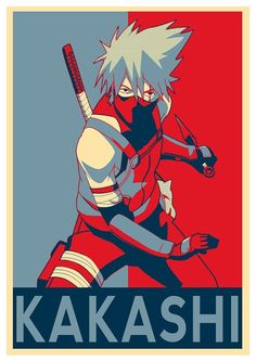 an anime character holding a baseball bat in front of a red and blue background with the words kakashi on it