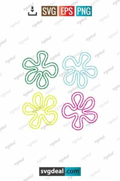 three different colored flowers with the word svg epspng on it's side