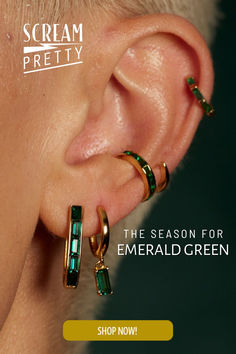 In a world of trends, be a statement. Our Emerald Green collection is a tribute to fearless women, full of determination and a daring sense of style ⚜ Your journey to bold elegance starts here. Cosy Outfits, Ear Stacking, Notion Inspo, Season Outfits, Gold Huggie Hoop Earrings, Outfits Trending, Runway Jewelry, Earring Inspo, Belly Button Piercing Jewelry