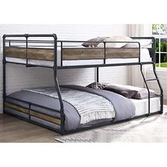 Full/Queen Bunk Bed Antique Oak, Sandy Black & Dark Bronze Hand-Brushed Finish Low Ceiling Bedroom, Queen Bunk Bed, Loft Bed With Slide, Queen Metal Bed, Teens Bedroom, Queen Bunk Beds, Low Bunk Beds, Bunk Bed With Slide, Box Springs