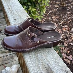 Never Worn. Only Tried On And Lost The Box. Clarks Sz 8. Brown Leather Slip On Mules. 1.5” Heel Height. Excellent Sf Condition. Slip On Mules, Womens Clarks, Clarks Shoes, Leather Slip Ons, Mule Clogs, Mules Shoes, The Box, Heeled Mules, Clogs