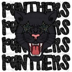 a black panther with its mouth open and the words panthers power on it's face