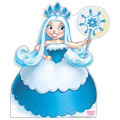 a blue and white princess holding a wand