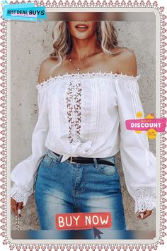 Off Shoulder Floral Lace Eyelet Embroidery Top Batwing Sleeve Top, Lantern Sleeve Top, Lace Evening Gowns, Eyelet Embroidery, Striped Wide Leg Pants, Embroidery Top, Chic Type, Blouse Material, Top Pants Set