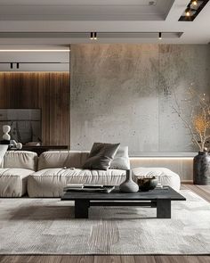 a modern living room with white furniture and wood flooring