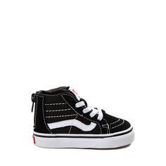 Vans Sk8-Hi Skate Shoe - Baby / Toddler - Black Vans High-top Cotton Canvas Shoes, Sporty Vans Skate Shoes For School, Vans High-top Cotton Skate Shoes, Vans Skate Shoes For Sports, Sporty School Sneakers By Vans, Sporty Vans Sneakers For School, Vans Warped Tour, Vans Toddler, Shoe Size Chart Kids