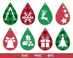 christmas water drop svg clipart set with different designs and colors, including red green and