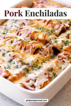 a casserole dish with meat and cheese in it, topped with parsley