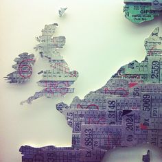 a map made out of newspaper paper with numbers on it