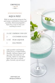 two glasses filled with white liquid and garnished with mint sprigs on top