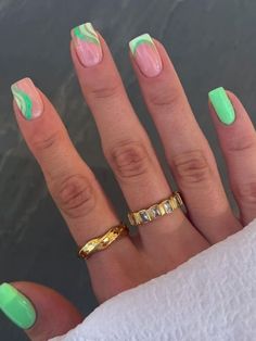 neon mint green nails with swirls Nail Inspo Bright Colors, Spring French Nails 2024, Vacay Nails Square, Cute Square Acrylic Nails Medium, Holiday Nails Summer Acrylic Short, Spring Break Nails Square, Summer Nails 2023 Square, Vacay Nails, Neon Green Nails