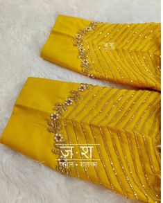 Yellow Aari Blouse Design, Blouse Back Hook Designs, Sleeves Aari Work Design, Gold Blouse Maggam Work, Golden Blouse Aari Work, Yellow Embroidery Blouse, Simple Aari Work Designs, Simple Hand Work Blouse Designs