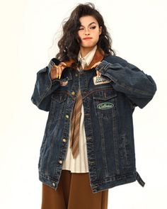 American Retro Denim Jacket WDZ0001 – AuroraBoutique Retro Denim Jacket, Blue Coat, Blue Coats, Casual Coat, Casual Streetwear, Fur Jacket, Denim Blue, Appliques, Single Breasted