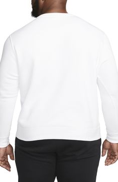 Cotton-rich fleece keeps you comfy in a classic pullover sweatshirt with a bold Swoosh logo on the chest. 28" length (size Medium) Crewneck 80% cotton, 20% polyester Machine wash, tumble dry Imported Nike Long Sleeve Sweatshirt For Athleisure, Nike Long Sleeve Sweatshirt In Athleisure Style, Nike Long Sleeve Athleisure Sweatshirt, White Crew Sweatshirt, White Fleece Crew Hoodie, French Terry Long Sleeve Sportswear Sweatshirt, Nike Fleece Relaxed Fit Top, Nike White Fall Sweats, Nike Fleece Tops With Relaxed Fit