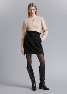 Mini skirt featuring a paperbag waist secured with a tonal buckle belt.• Zip fly with hook and bar closure• Belt loops• Duo slash pockets• Duo welt pockets at the backLength of skirt: 42.5cm / 16.7" (EU 36 / UK 8 / US 4) Belted Mini Skirt For Fall, Fall Mini Skirt With Belt, Belted High-waist Mini Skirt For Fall, High Waist Belted Mini Skirt For Fall, Fall High Waist Belted Mini Skirt, Fall Mini Skirt Bottoms With Belt Loops, Elegant Mini Skirt With Belt Loops For Fall, Fall Season Belted Mini Skirt, Elegant Fall Mini Skirt With Belt Loops