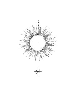 an ink drawing of a sun with rays coming out of the center and on top of it