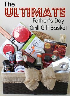 the ultimate father's day grill gift basket is packed with food and condiments