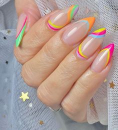 Spring Oval Nails 2023, Spring Bright Nails, Almond Nails Neon, Neon French Nails, Summery Nails, White Nail Designs, Bright Nails, Get Nails, Oval Nails