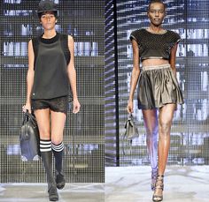 Philipp Plein 2014 Spring Summer Womens Runway Collection - Milan Fashion Week - Cropped Leather Sweatpants Lace Sheer Crochet Jeans Metalli...