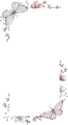 watercolor flowers and butterflies are arranged in the shape of a rectangle on a white background