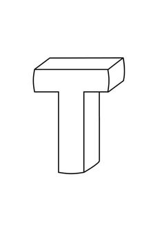 the letter t is shown in black and white, with a line drawing behind it