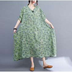 Sku CY-!119073 Material Cotton Style Loose Feature Printed Neckline V-neck Occasion Going out , Casual , Vintage Seasons Spring, Summer, Autumn Type Midi Dress Color Green Size L, XL Size Chart: Please consult the size chart we provide for this item's measurements to help you decide which size to buy. Please note: There may be 1-3cm differ due to manual measurement. CM Bust Shoulder Sleeve Length L 120 45 23 116 XL 125 47 24 118 Casual Green V-neck Dress, Light Green V-neck Summer Dress, Green Casual V-neck Dress, Casual Light Green Knee-length Dress, Green V-neck Casual Dress, Casual Light Green Short Sleeve Dresses, Casual Light Green V-neck Dress, Light Green Casual Vacation Dress, Green Printed V-neck Dress