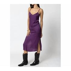 Thanks For Checking Out Our Fabulous Posh Closet!! All Of Our Items Are New With Tags! Never Worn Or Used <3 - Description: Just Add Slides Or Mules And You Are Good To Go. Silky Slip Midi Dress In Purple. Is A Must-Have For Your Closet. Adjustable Straps For The Perfect Fit. Hidden Side Zipper For Easy Wear. With Slits On Both Sides. - We Ship From Multiple Warehouses So It's Not Possible For Us To Bundle - Because All Of Our Merchandise Is Brand New And Often Times In Original Packaging, Extra Purple Slip Dress, Slip Midi Dress, Ann Taylor Loft Dresses, Purple Midi Dress, Grey Midi Dress, Midi Wrap Dress, Midi Slip Dress, Scoop Neck Dress, Silky Dress