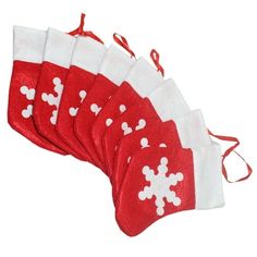 six red and white bags with hearts on them