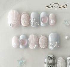 Belle Nails, Seashell Nails, Green Nail Designs, Long Nail Designs, Simple Gel Nails, Pretty Gel Nails, Kawaii Nails, Manicure Y Pedicure