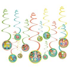 Enhance the atmosphere of your Cocomelon-themed party with these delightful Cocomelon Swirl Decorations with Cutouts. Each swirl features vibrant colors and adorable cutouts of JJ, Baby TomTom, and their friends, adding a whimsical touch to your party dcor. Hang them from the ceiling or doorway to create a playful ambiance that will charm guests of all ages. Each package includes 12 assorted design Cocomelon swirl decorations with 5" cutouts. Color: Multicolor. Cocomelon Birthday Party, Cocomelon Birthday, Party Streamers, Dream Party, Baby Birthday Party, Halloween Items, Halloween Accessories, Miniature Toys, Party Card