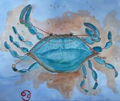 a painting of a blue crab on watercolor paper