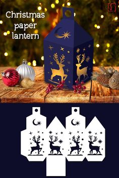 christmas paper lantern with reindeers and stars on it