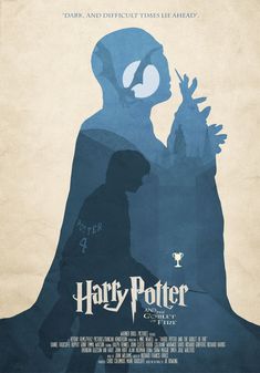 the poster for harry potter is shown in blue