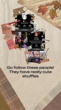 an advertisement with many different pictures and words on the front page, including text that reads go follow these people they have really cute snuffles