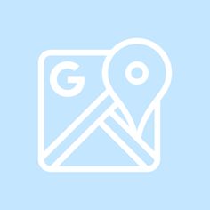 a blue and white icon with the word google on it, in front of a light blue background