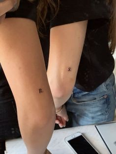 Small S Tattoo, Fraction Tattoo, Minimal Matching Tattoos, Tatoos Couple, Roommate Tattoos, Tiny Matching Tattoos Sisters, Subtle Couple Tattoos, Boyfriend And Girlfriend Tattoos, S Letter Tattoo